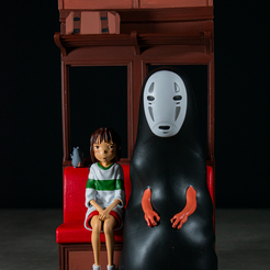 3D printable Chihiro Ogino & No-Face Train Scene Fanart-Spirited Away