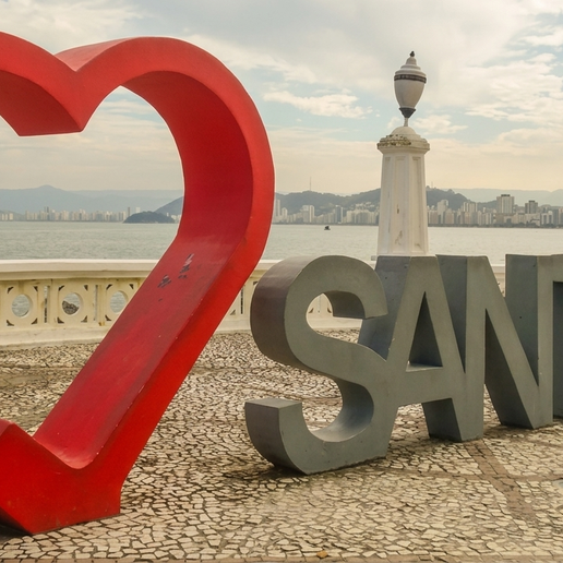 Santos City Landmark Sign & Beach Balustrade - Letreiro Eu Amo Santos 3D