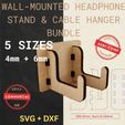1.jpg Wall-Mounted Headphone Stand & Cable Hanger CNC Laser File | Commercial License | Kerf-Compensated SVG | Production-Ready DXF