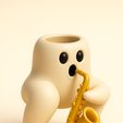2.png Groovy Ghost Pflanzgefäß mit Saxophon - Lustiger 3D-Dekotopf