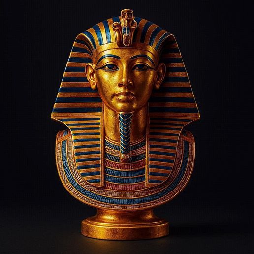Tutankhamun Pharaoh Bust – Ancient Egyptian Statue with Base | 3D Printable STL