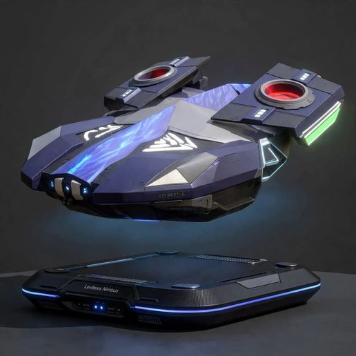‎🪲 Z19 Beetle Futurist Hovercraft 👾💜 — Levitation Sci-Fi Display