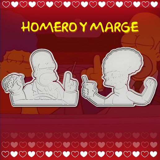 Bookmarks and cutters Homer and Marge - The Simpsons - Valentine's Day 3D model