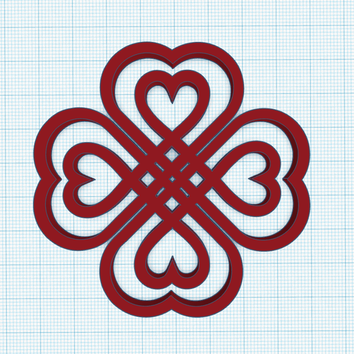 Love and Luck Symbol, intertwined hearts, Shamrocks, clover with four leaves, St. Patricks Day decoration, four leaf clover lucky charm, knitted hearts 3D model