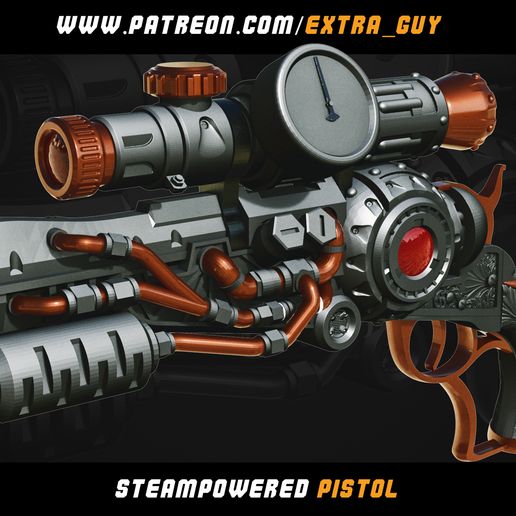 Steampowererd_pistol_02.jpg Файл 3D Пистолет в стиле стимпанк 3d печать 100 мм・Модель 3D-принтера для скачивания, dextraguy