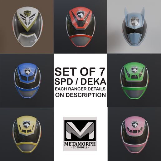 🪖 Set de 7 Power Rangers SPD Dekaranger Wearable Cosplay Helmet・Archivo ...