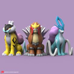 STL file Pokemon - Entei, Raikou and Suicune with 2 poses