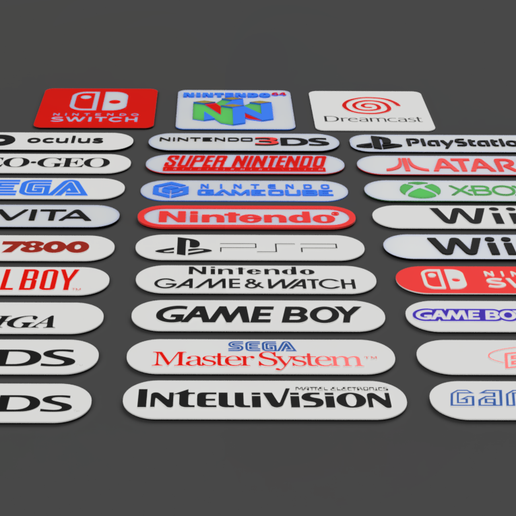 4.png STL-Datei Lot von 30 dekorativen Bannern, Sammlung, Marke Videospielkonsole. herunterladen • 3D-druckbare Vorlage, OrCompet