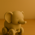 1.png 3D 打印轮子上的大象玩具 - 可爱的连体滚动动物 STL