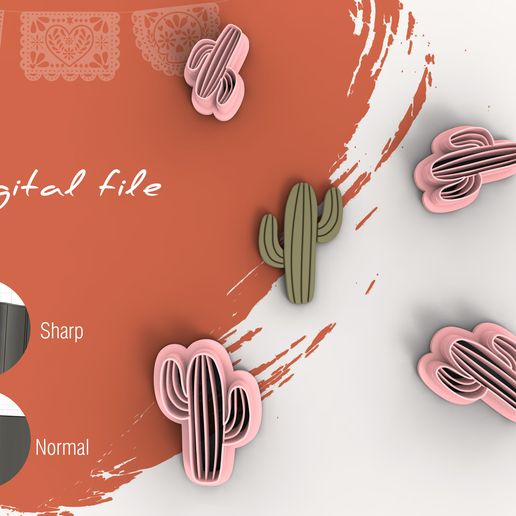 Cinco De Mayo Cactus 2 Polymer Clay Cutter | Digital STL File | 5 Sizes | 2 Cutter Versions 3D model