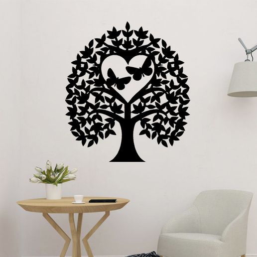 3d File Heart Tree And Erfly 2d Wall Decor Printer Model To Cults - Heart Shaped Wall Art