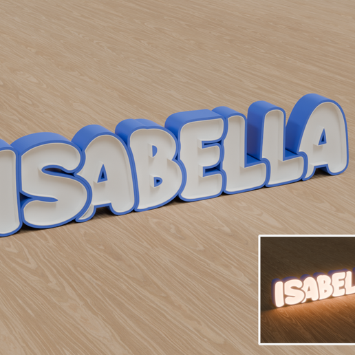 STL Files, Personalized LED Name Lamp "ISABELLA" - Night Light for Kids Room, Gift for Newborn, Baptism, Birthday