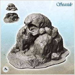 1-PREM.jpg STL file Stone island with skull-shaped rock and cave (6) - Pirate Jungle Island Beach Piracy Caribbean Medieval Skull Renaissance・3D print object to download