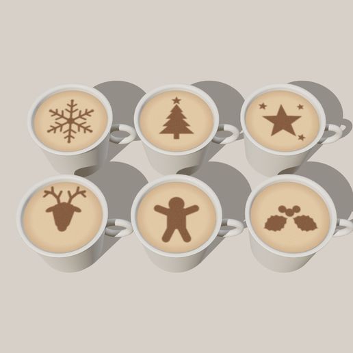 Christmas Latte & Cocoa Stencils – Set of 6 (Coffee Art, Hot Chocolate)