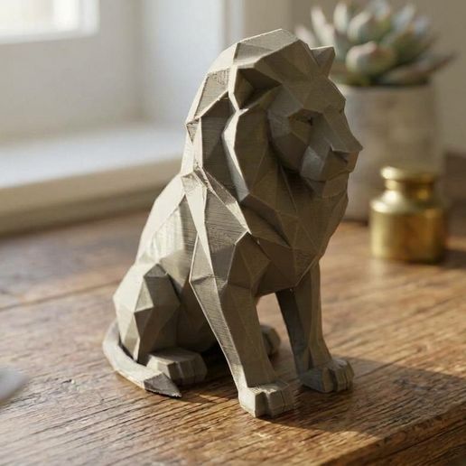 Low Poly Lion STL File, Geometric Lion Statue 3D Model, Modern Decor 3D Print File, Digital Animal Figurine FDM STL