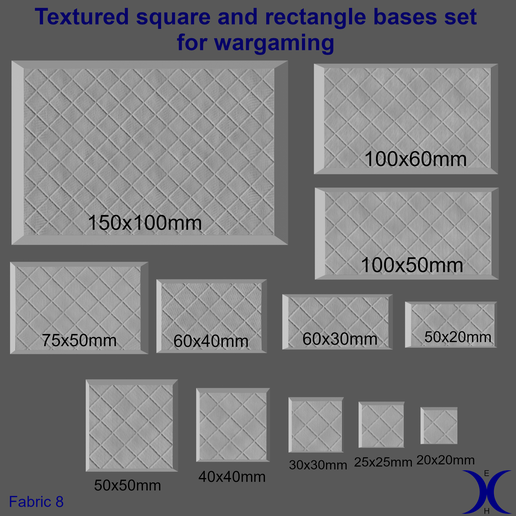 square_bases_set.png Набор квадратных и прямоугольных оснований - ткань 8 текстур (20-150 мм) | Идеально подходит для настольных игр и ролевых игр