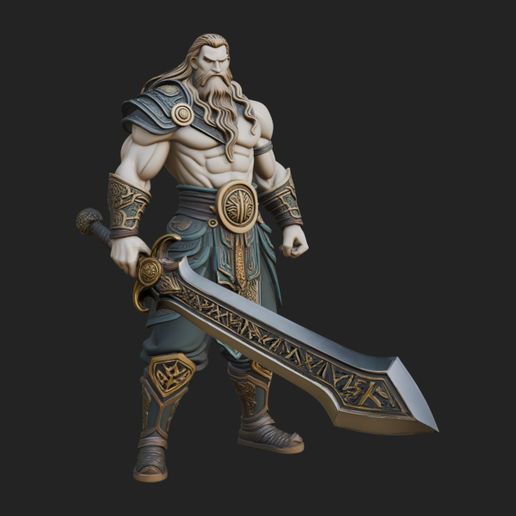 Bearded Warrior God Statue Design 5 - 3D Print Model
