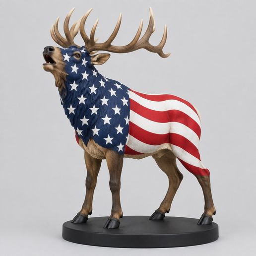 Wapiti mit USA-Flaggenmuster – mehrfarbige 3MF-Druckdatei für Bambu AMS