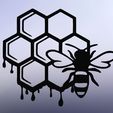 34.jpg bee on the honeycomb, 2d bee, wall bee, line art bee, 2d art honeycomb, wall honeycomb
