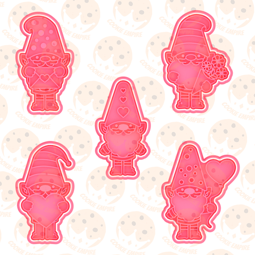 Valentines day gnomes cookie cutter set of 5 3D model