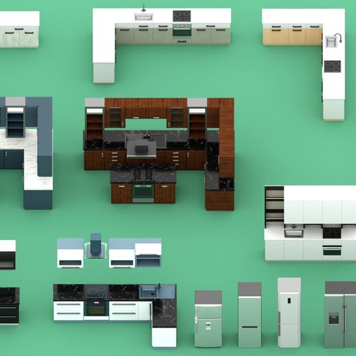 Kitchen Cabinet 3D Model Pack | Modular Kitchen STL Files for 3D Printing