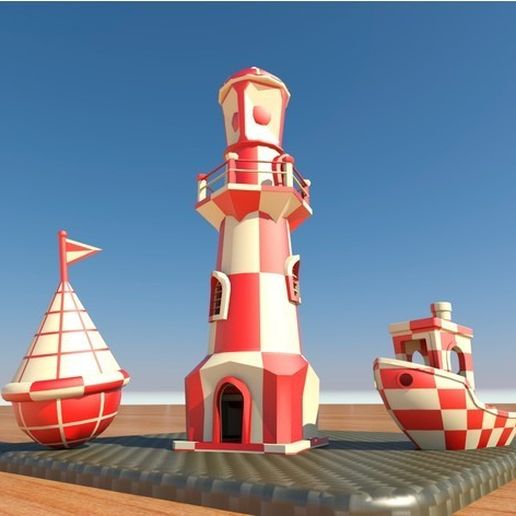 Lighthouse-Buoy-Ship, Dual extruder Test 3D model