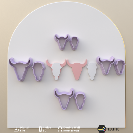 Polymer clay cutter to make cow head skull in 4 sizes and 2 cut versions/EULITEC.COM/CC/COPYRIGHTED LICENSE 3D model