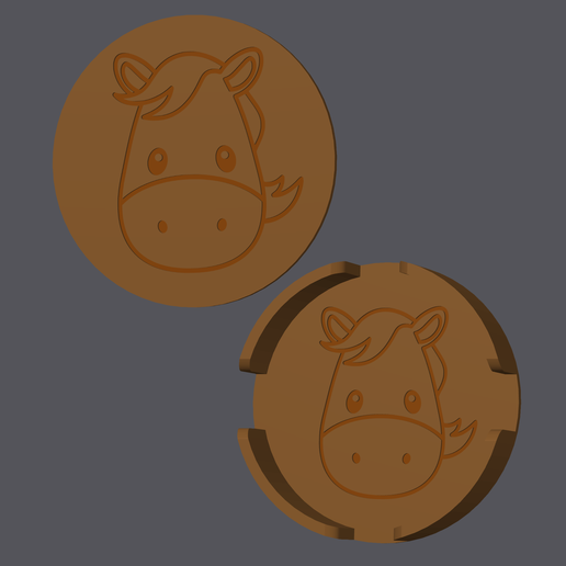Horse Head - Farm Animals - Round Coasters with holder 3D model