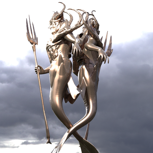 Low poly Merman statue Mirrored