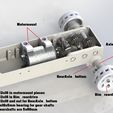 Motormount é a Axle_Diff_HalfshaftA + B sit inside M3xI6 in motormount pieces M3xI6 in Rim_reardrive M3xI0 and nut for RearAxle_ bottom 5x16x5mm bearing for gear shafts Gearshafts are 5x60mm 3D Printed RC Truck / Half-track