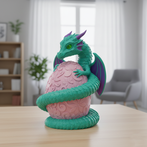 Easter Dragon Egg STL – Fantasy Easter Egg with Baby Dragon 3D Print Model