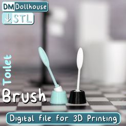2_NEW_Tioilet_Brush.jpg STL file Toilet Brush with Holder 1:12 scale. Miniature modern toilet brush for dollhouse bathroom. Toilet brush & holder・3D printing template to download