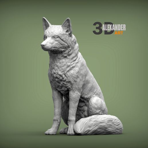 Fox-sitting-1.jpg Fox 3D print model