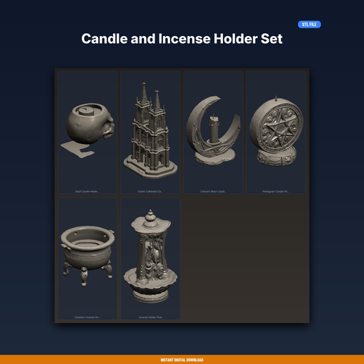 Candle and Incense Holder Set - 6-Model STL Bundle