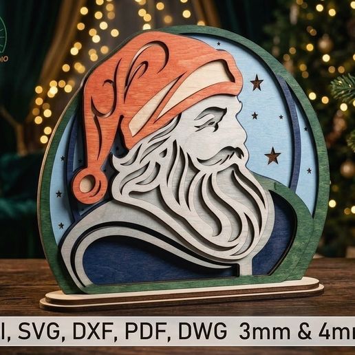 3D Santa Claus Laser Cut Wooden Standee