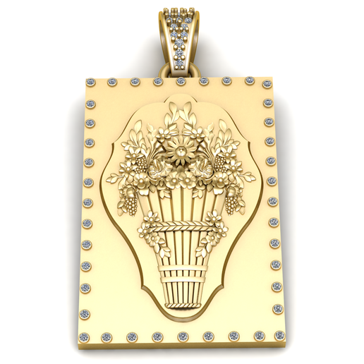 Luxury Floral Bouquet Shield Pendant with Diamond Border
