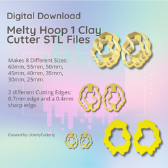 Cover-7.png STL file Clay Cutter STL File - Melty Hoop 1 - Modern Minimalistic Earring Digital File Download- 8 sizes and 2 Cutter Versions, cookie cutter・3D printable model to download
