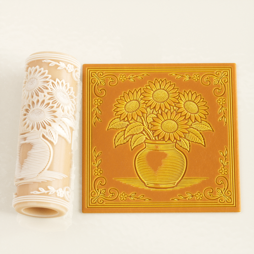 Sunflower Pot Texture Roller STL File – Summer Floral Design for Clay, Pottery & Fondant