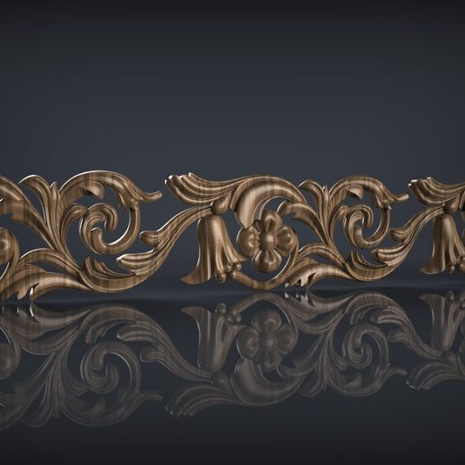 Baroque Floral Rosette & Acanthus Vine Relief / Decorative Architectural Border STL