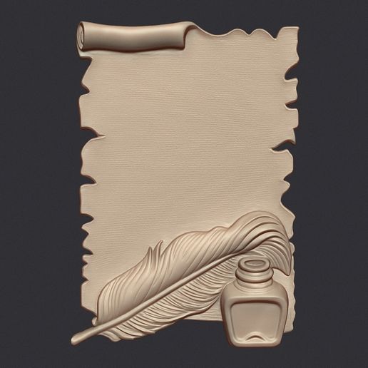 📜 Vintage Parchment Scroll with Quill and Inkwell 3D STL Model・ STL ...