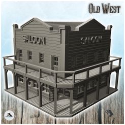 1-PREM.jpg Fichier STL Saloon d'angle avec balcon en bois (9) - USA America ACW American Civil War History Historical・Design à télécharger et à imprimer en 3D