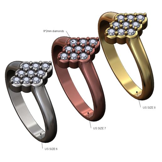 Rhombus cluster ring US sizes 6 7 8 3D print model 3D model