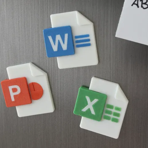 Microsoft Office Fridge Magnets - Excel Word 3D model