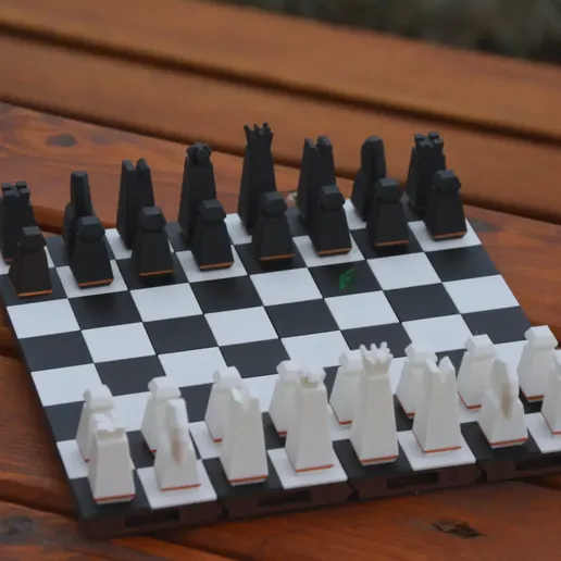 Folding Travel Chess & Checkers Set - Print-in-Place Box Board & Modern Geometric Pieces