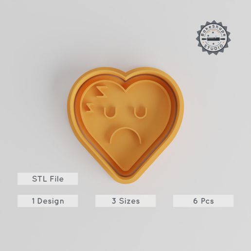 Sleepy Face Cookie & Fondant Cutter Set, Heart & Emoji Designs, 3 Sizes, 6 Pieces - 3D model önizlemesi