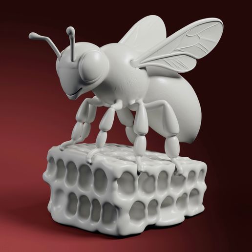 Honey Bee Figurine STL – Bee on Honeycomb Statue 3D Print for Nature Decor