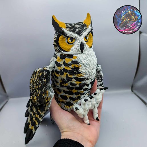 3Dプリント作品「The Man and the Horned Owl」 🦉 Flexi Great Horned Owl・ STL File for 3D printing・Cults