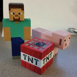 minecraft.jpg Free STL file Minecraft - Steve, TNT and Pig・3D printable object to download, ChaosCoreTech