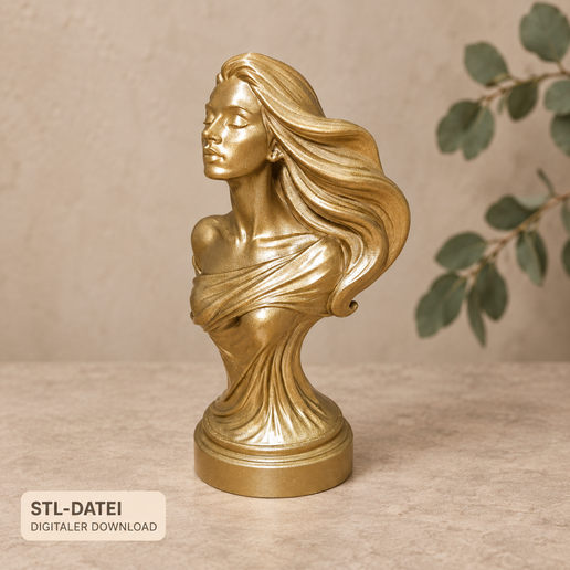 Frauenbüste mit wehendem Haar – STL-Datei für 3D-Druck