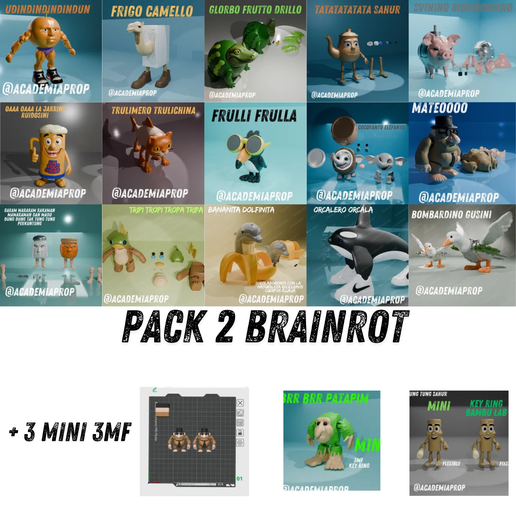 🎁 BRAINROT PACK 2 -MULTICOLOR-16 BRAINROT+3 MINIS DE REGALO・Archivo 3MF ...